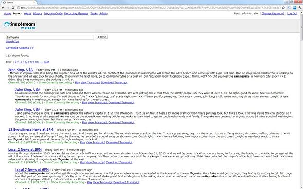 TV search results for east coast earthquake