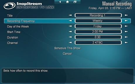 Setting up a manual recording in Enterprise TV Link