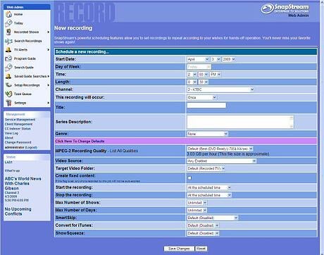 Setting up a manual recording in the web admin