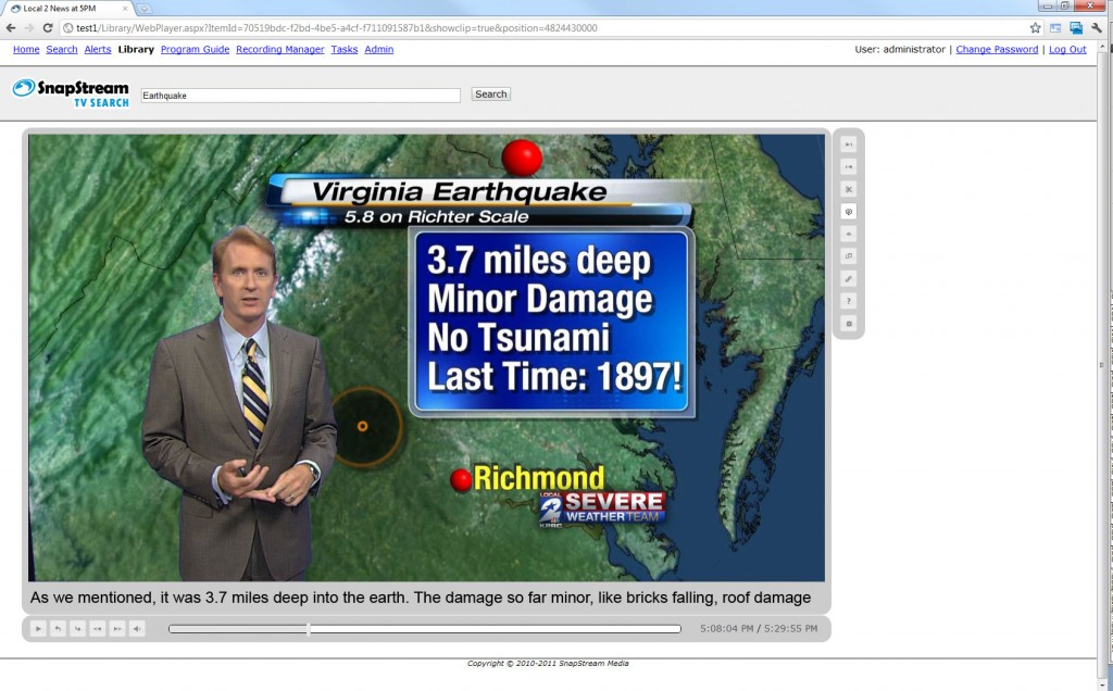 East coast earthquake on TV news