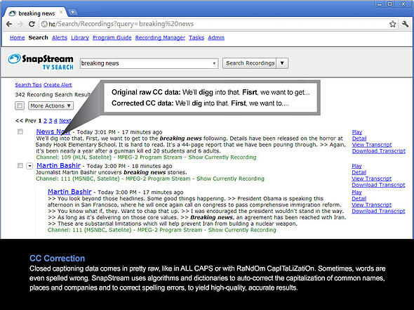 Spelling and Capitalization Correction in 6.1 TV Monitoring, Recording and Search Technology