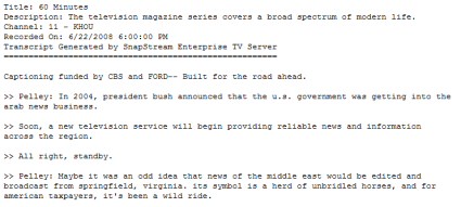 closed-captioning-transcript sample TV closed-captioning transcript of 60 minutes