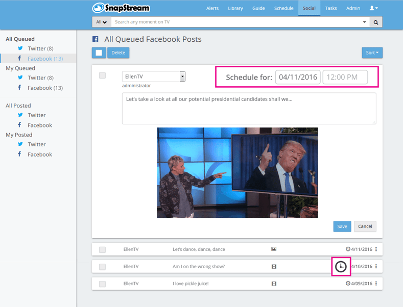 Schedule Facebook post in SnapStream Schedule Facebook post in SnapStream
