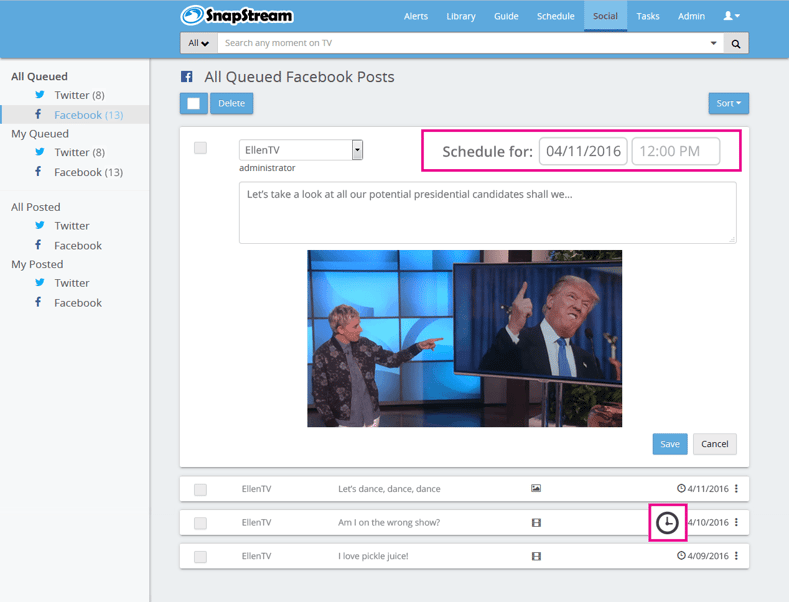 Schedule Facebook post in SnapStream